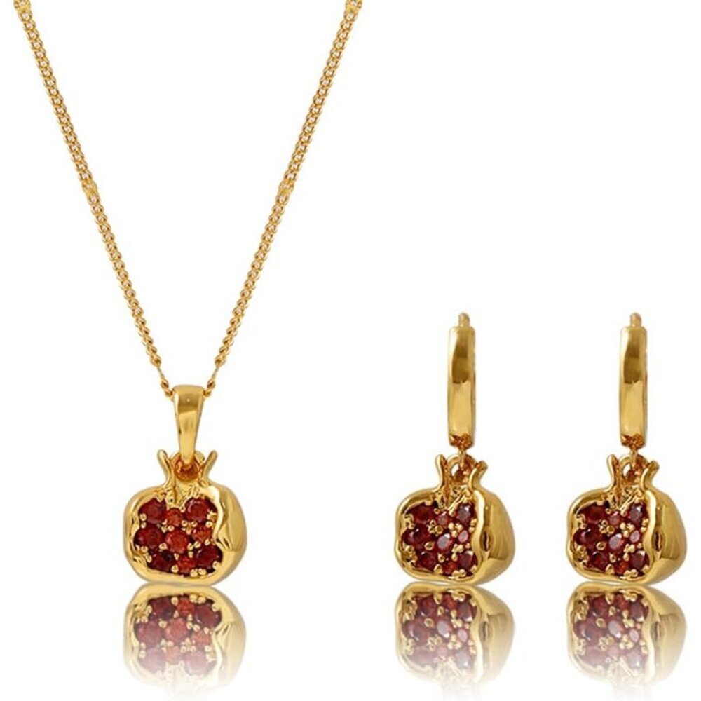 Pomegranate Earrings Stainless Steel Gold Plated Cubic Zirconia Jewelry for Wome